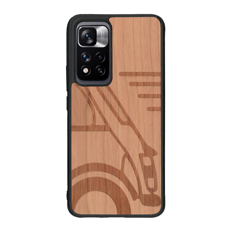 Coque de protection en bois véritable fabriquée en France pour Xiaomi Redmi Note 11 5G sur le thème de l'automobile avec une authentique Mini Cooper