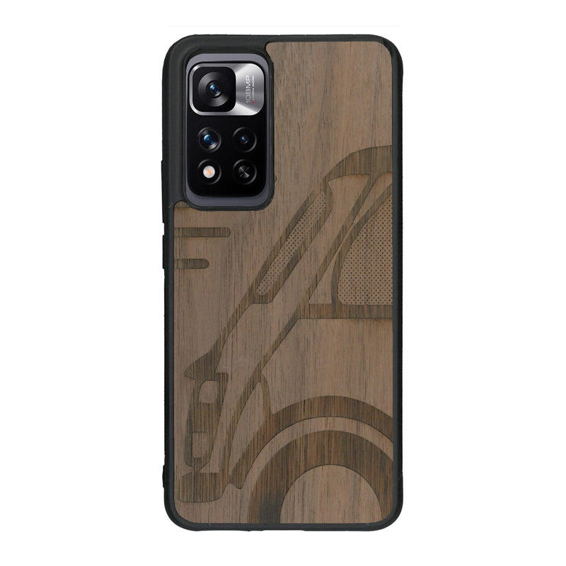 Coque de protection en bois véritable fabriquée en France pour Xiaomi Redmi Note 11 5G sur le thème de l'automobile avec une authentique Mini Cooper