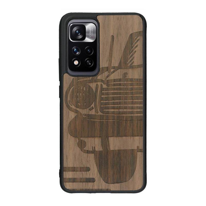 Coque de protection en bois véritable fabriquée en France pour Xiaomi Redmi Note 11 5G sur le thème de l'automobile avec une authentique Mustang