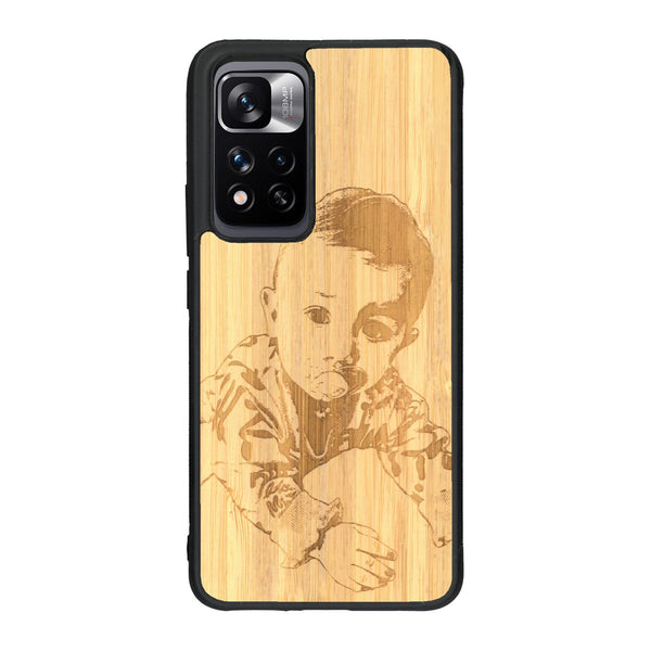 Coque de protection en bois véritable fabriquée en France pour Xiaomi Redmi Note 11 5G avec gravure personnalisée à partir d'une photo, d'une image, d'un logo, des initials ou d'une phrase