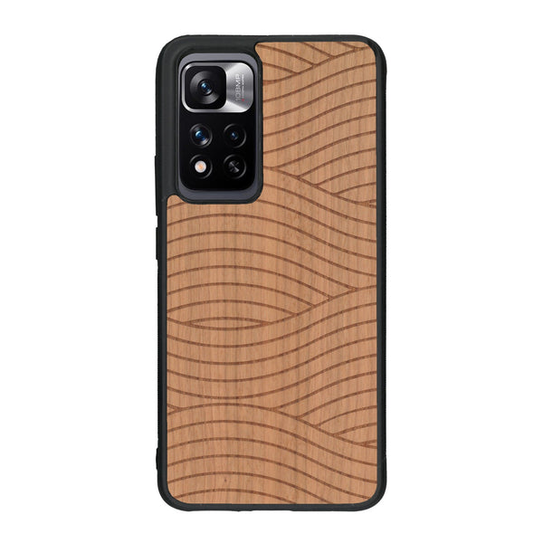 Coque de protection en bois véritable fabriquée en France pour Xiaomi Redmi Note 11 5G avec un motif moderne et minimaliste sur le thème waves et wavy représentant les vagues de l'océan