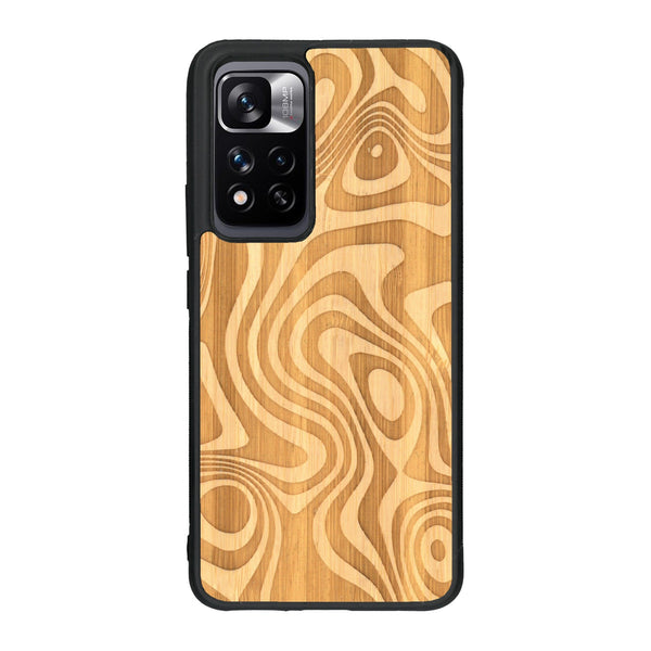 Coque de protection en bois véritable fabriquée en France pour Xiaomi Redmi Note 11 5G avec un motif abstrait représentant les mouvements de l'eau