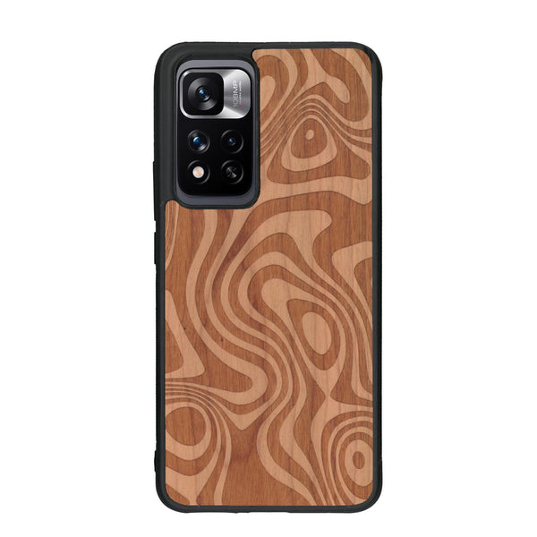 Coque de protection en bois véritable fabriquée en France pour Xiaomi Redmi Note 11 5G avec un motif abstrait représentant les mouvements de l'eau