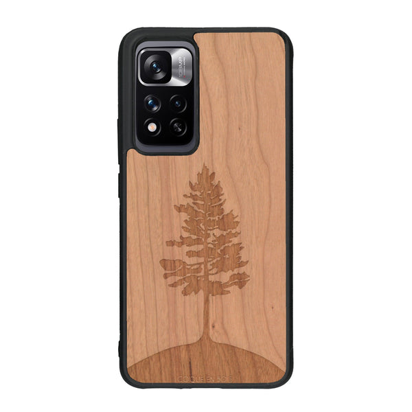 Coque de protection en bois véritable fabriquée en France pour Xiaomi Redmi Note 11 5G sur le thème de la nature, de la fôret et de l'écoresponsabilité avec une gravure représentant un arbre 