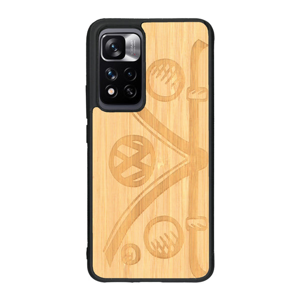 Coque de protection en bois véritable fabriquée en France pour Xiaomi Redmi Note 11 5G sur le thème de l'automobile avec un van combi