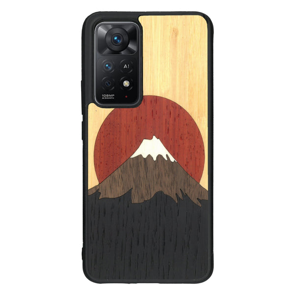 Coque de protection en bois véritable fabriquée en France pour Xiaomi Redmi Note 11 alliant plusieurs essences de bois pour représenter le mont Fuji