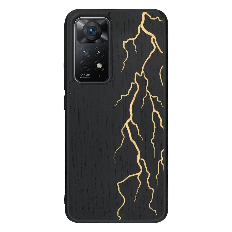 Coque de protection en bois véritable fabriquée en France pour Xiaomi Redmi Note 11 alliant plusieurs essences de bois pour représenter un éclair divin