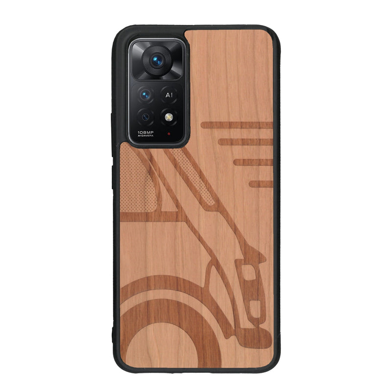 Coque de protection en bois véritable fabriquée en France pour Xiaomi Redmi Note 11 Pro sur le thème de l'automobile avec une authentique Mini Cooper