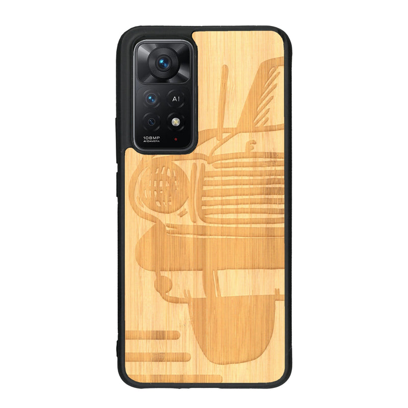 Coque de protection en bois véritable fabriquée en France pour Xiaomi Redmi Note 11 Pro sur le thème de l'automobile avec une authentique Mustang