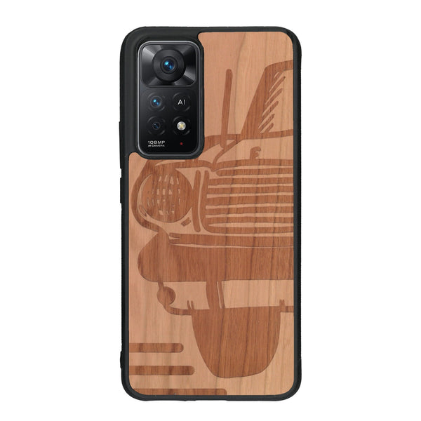 Coque de protection en bois véritable fabriquée en France pour Xiaomi Redmi Note 11 Pro sur le thème de l'automobile avec une authentique Mustang