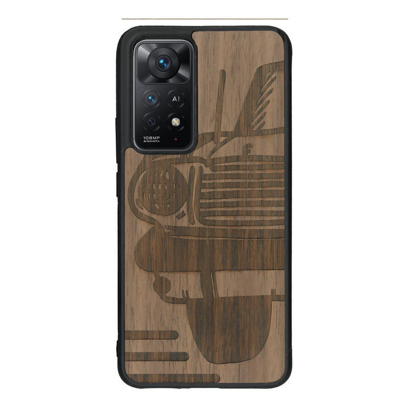 Coque de protection en bois véritable fabriquée en France pour Xiaomi Redmi Note 11 Pro sur le thème de l'automobile avec une authentique Mustang