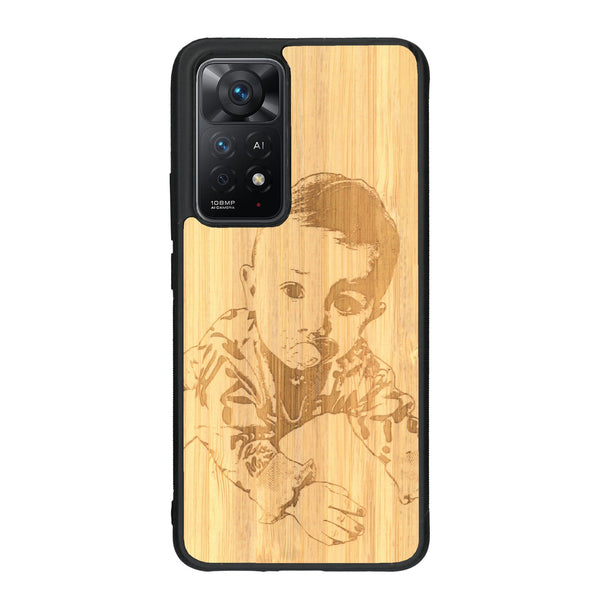 Coque de protection en bois véritable fabriquée en France pour Xiaomi Redmi Note 11 Pro avec gravure personnalisée à partir d'une photo, d'une image, d'un logo, des initials ou d'une phrase