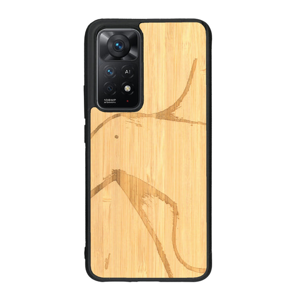 Coque de protection en bois véritable fabriquée en France pour Xiaomi Redmi Note 11 Pro représentant une silhouette féminine dessinée à la main par l'artiste Maud Dabs