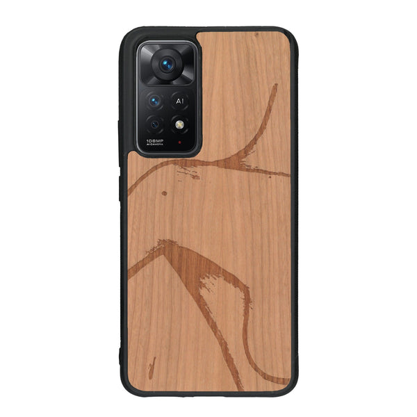 Coque de protection en bois véritable fabriquée en France pour Xiaomi Redmi Note 11 Pro représentant une silhouette féminine dessinée à la main par l'artiste Maud Dabs