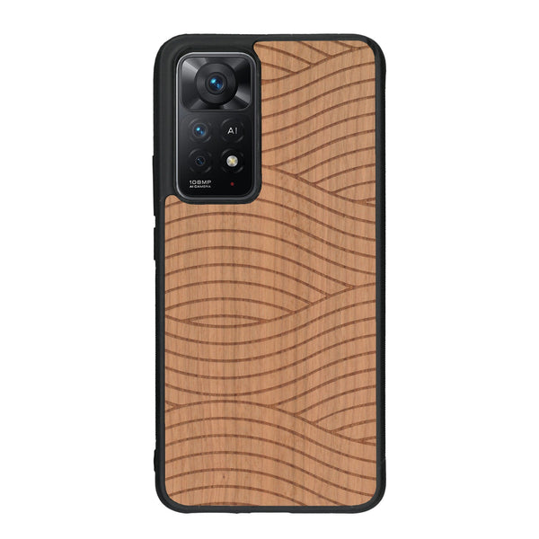 Coque de protection en bois véritable fabriquée en France pour Xiaomi Redmi Note 11 Pro avec un motif moderne et minimaliste sur le thème waves et wavy représentant les vagues de l'océan