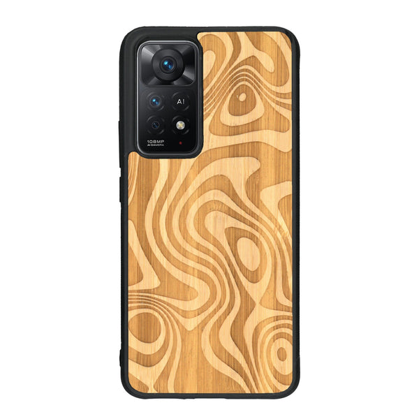 Coque de protection en bois véritable fabriquée en France pour Xiaomi Redmi Note 11 Pro avec un motif abstrait représentant les mouvements de l'eau