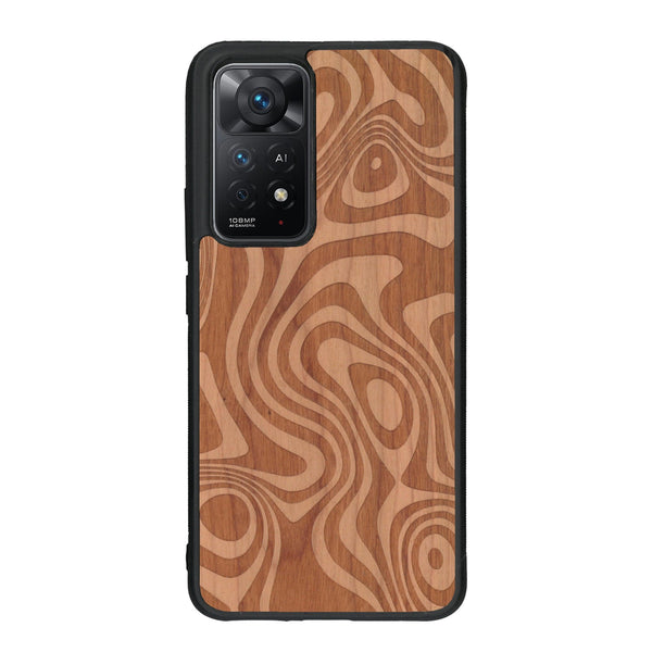 Coque de protection en bois véritable fabriquée en France pour Xiaomi Redmi Note 11 Pro avec un motif abstrait représentant les mouvements de l'eau