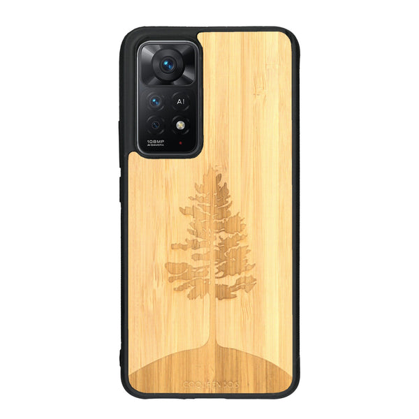 Coque de protection en bois véritable fabriquée en France pour Xiaomi Redmi Note 11 Pro sur le thème de la nature, de la fôret et de l'écoresponsabilité avec une gravure représentant un arbre 