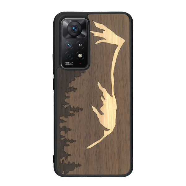 Coque de protection en bois véritable fabriquée en France pour Xiaomi Redmi Note 11 Pro sur le thème de la nature et de la montagne qui allie du chêne fumé, du noyer et du bambou représentant le mont mézenc