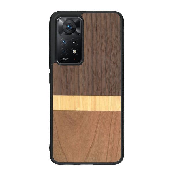 Coque de protection en bois véritable fabriquée en France pour Xiaomi Redmi Note 11 Pro alliant des bandes horizontales de bambou, merisier et noyer