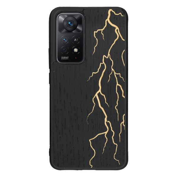 Coque de protection en bois véritable fabriquée en France pour Xiaomi Redmi Note 11 Pro alliant plusieurs essences de bois pour représenter un éclair divin