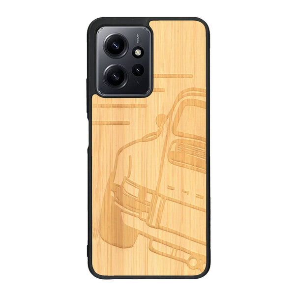 Coque de protection en bois véritable fabriquée en France pour Xiaomi Redmi Note 12 sur le thème de l'automobile avec une authentique Porsche