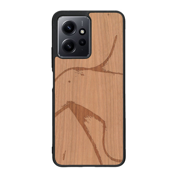 Coque de protection en bois véritable fabriquée en France pour Xiaomi Redmi Note 12 représentant une silhouette féminine dessinée à la main par l'artiste Maud Dabs