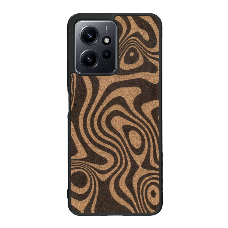 Coque de protection en bois véritable fabriquée en France pour Xiaomi Redmi Note 12 avec un motif abstrait représentant les mouvements de l'eau