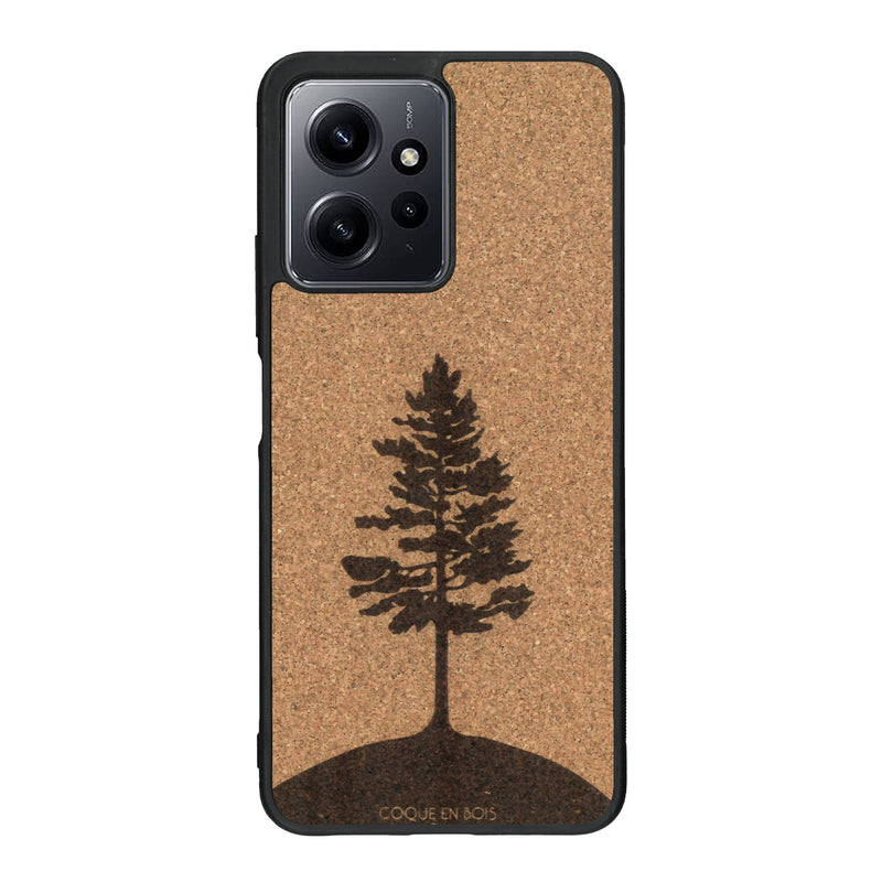 Coque de protection en bois véritable fabriquée en France pour Xiaomi Redmi Note 12 sur le thème de la nature, de la fôret et de l'écoresponsabilité avec une gravure représentant un arbre 