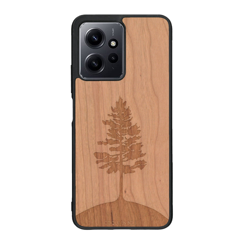 Coque de protection en bois véritable fabriquée en France pour Xiaomi Redmi Note 12 sur le thème de la nature, de la fôret et de l'écoresponsabilité avec une gravure représentant un arbre 