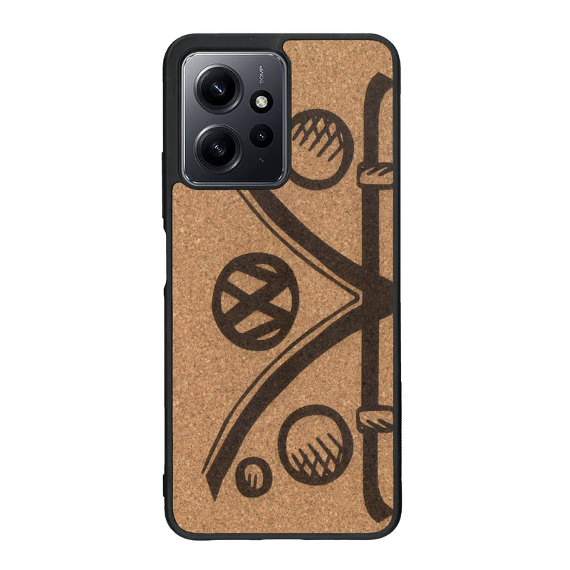 Coque de protection en bois véritable fabriquée en France pour Xiaomi Redmi Note 12 sur le thème de l'automobile avec un van combi