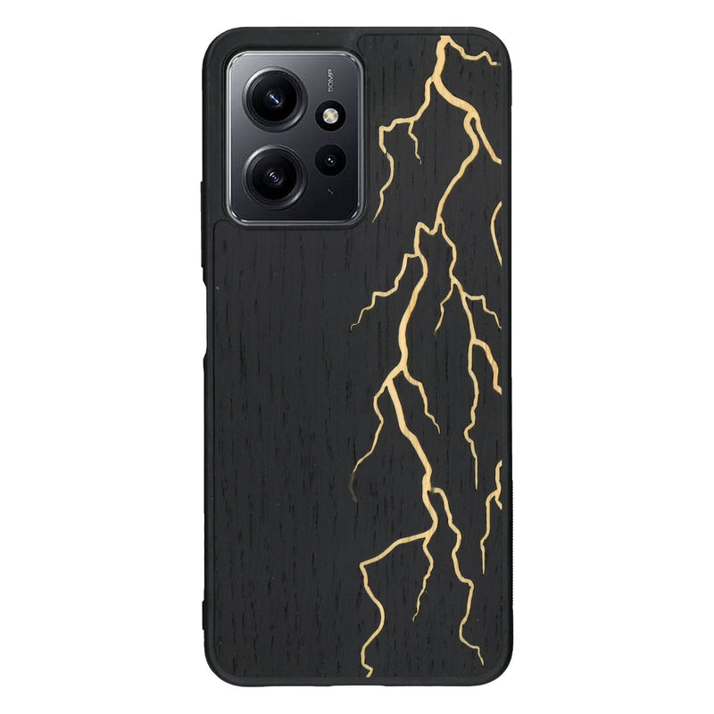 Coque de protection en bois véritable fabriquée en France pour Xiaomi Redmi Note 12 alliant plusieurs essences de bois pour représenter un éclair divin