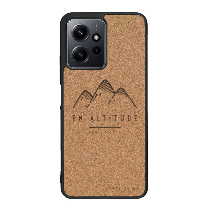 Coque de protection en bois véritable fabriquée en France pour Xiaomi Redmi Note 12 Pro représentant des montagnes, sur le thème de la randonnée en pleine nature et du trail