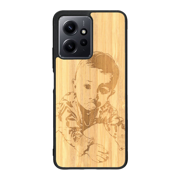 Coque de protection en bois véritable fabriquée en France pour Xiaomi Redmi Note 12 Pro avec gravure personnalisée à partir d'une photo, d'une image, d'un logo, des initials ou d'une phrase