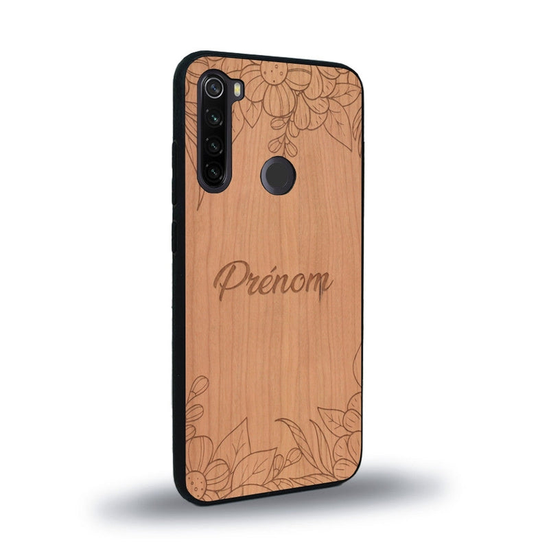 Coque de protection en bois véritable fabriquée en France pour Xiaomi Redmi Note 8 sur le thème de la fête des mères avec un motif représentant des fleurs et des feuilles