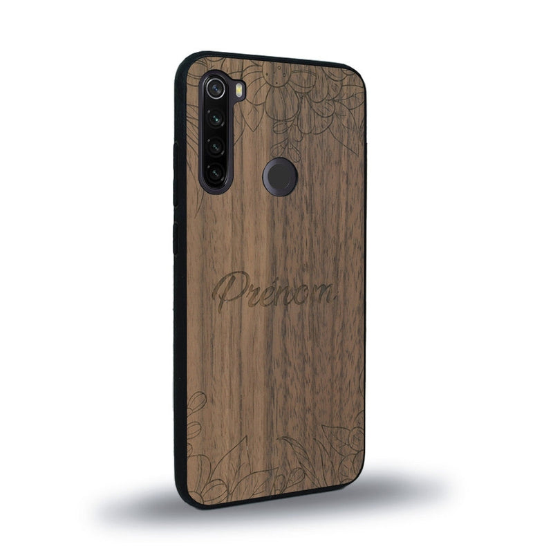 Coque de protection en bois véritable fabriquée en France pour Xiaomi Redmi Note 8 sur le thème de la fête des mères avec un motif représentant des fleurs et des feuilles