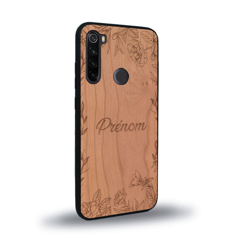 Coque de protection en bois véritable fabriquée en France pour Xiaomi Redmi Note 8 sur le thème de la fête des mères avec un motif représentant des fleurs et des feuilles