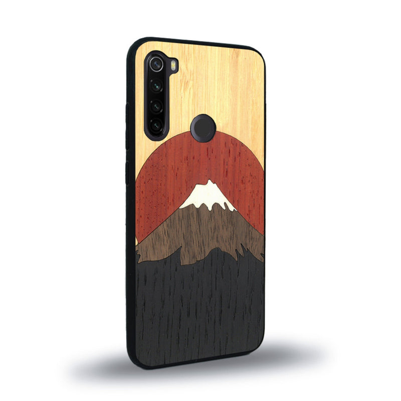 Coque de protection en bois véritable fabriquée en France pour Xiaomi Redmi Note 8 alliant plusieurs essences de bois pour représenter le mont Fuji