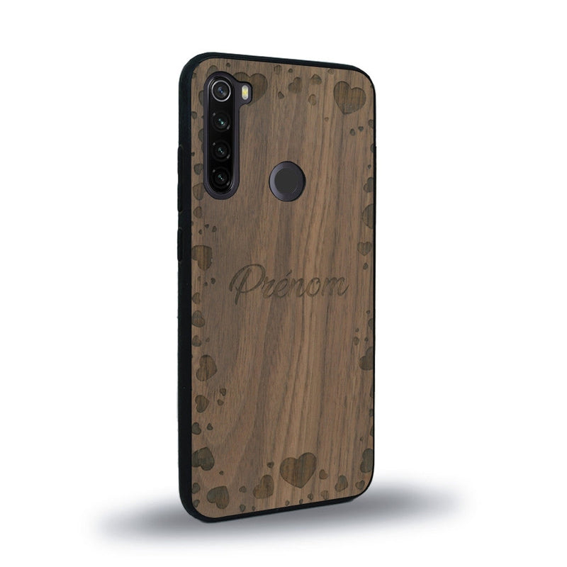 Coque de protection en bois véritable fabriquée en France pour Xiaomi Redmi Note 8 sur le thème de la fête des mères avec un motif représentant des coeurs et des feuilles