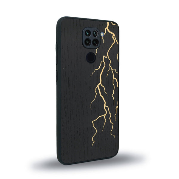 Coque de protection en bois véritable fabriquée en France pour Xiaomi Redmi Note 9 alliant plusieurs essences de bois pour représenter un éclair divin