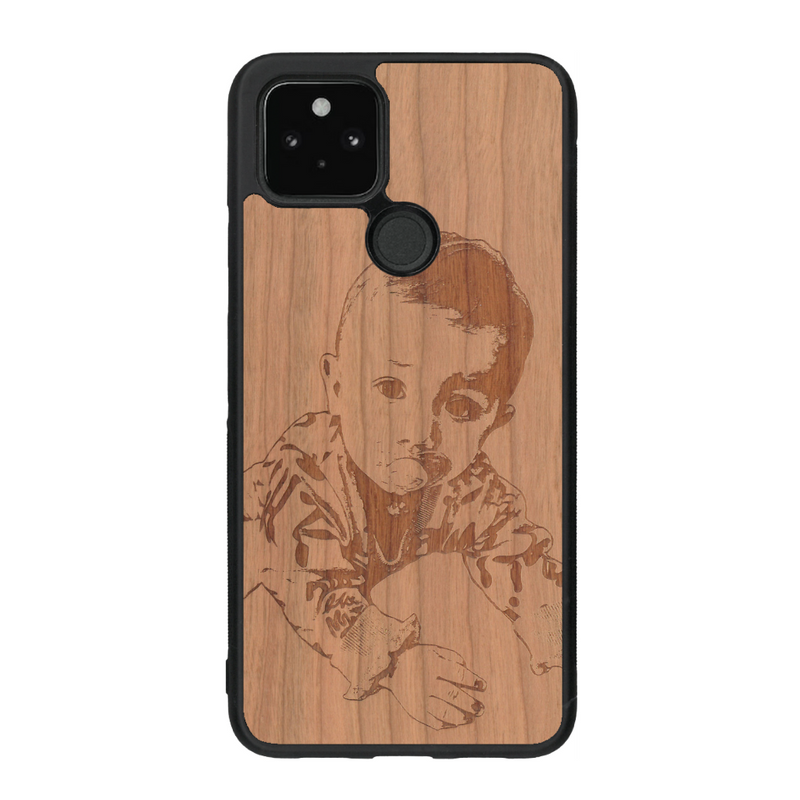 Coque de protection en bois véritable fabriquée en France pour Google Pixel 5 avec gravure personnalisée à partir d'une photo, d'une image, d'un logo, des initials ou d'une phrase