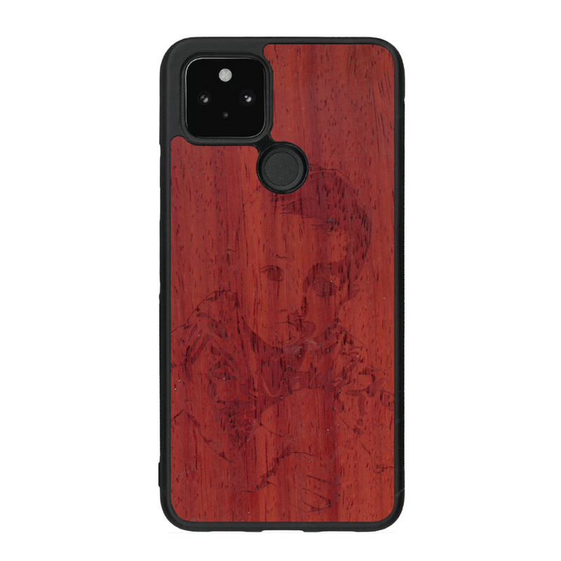 Coque de protection en bois véritable fabriquée en France pour Google Pixel 5a avec gravure personnalisée à partir d'une photo, d'une image, d'un logo, des initials ou d'une phrase