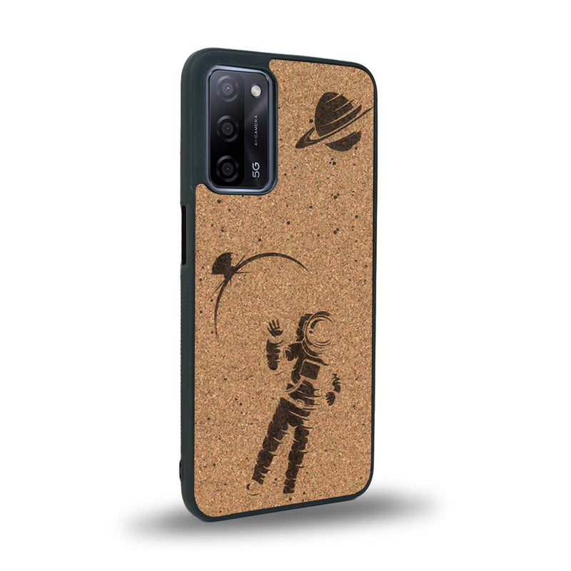 Coque de protection en bois véritable fabriquée en France pour Oppo A55 5G sur le thème des astronautes