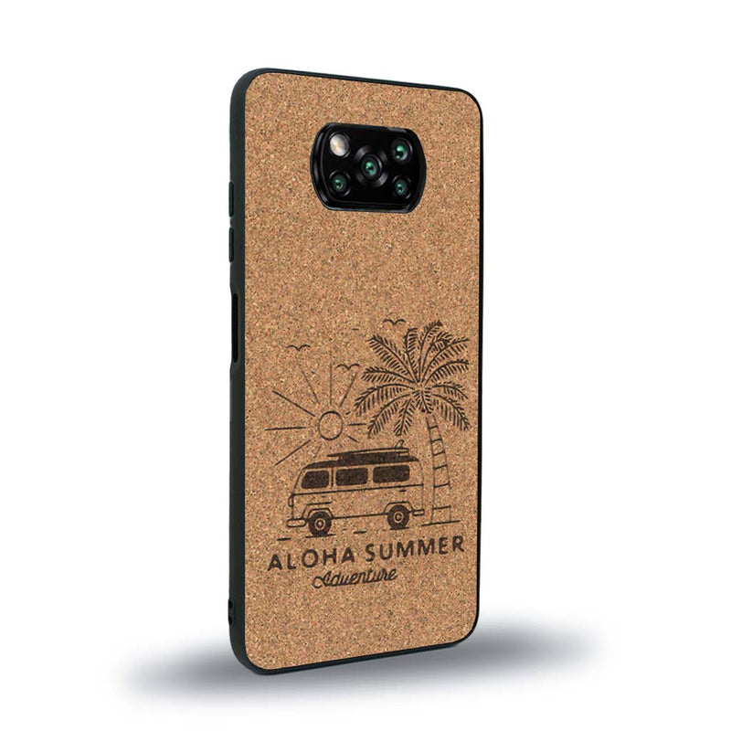 Coque de protection en bois véritable fabriquée en France pour Xiaomi Poco X3 Nfc sur le thème de la plage, de l'été et vanlife.