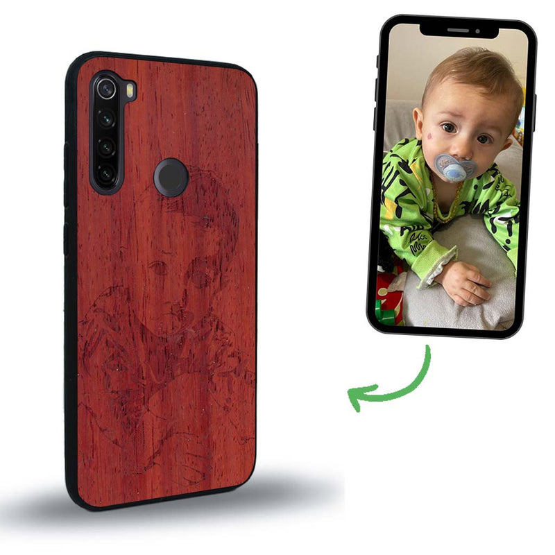 Coque de protection en bois véritable fabriquée en France pour Xiaomi Redmi Note 8T avec gravure personnalisée à partir d'une photo, d'une image, d'un logo, des initials ou d'une phrase