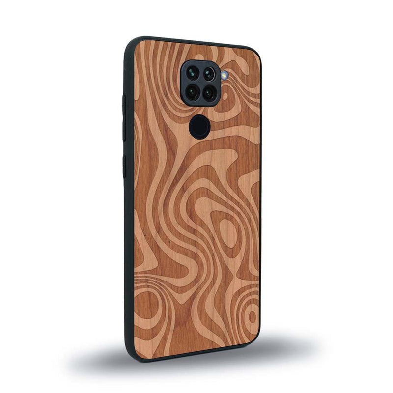 Coque de protection en bois véritable fabriquée en France pour Xiaomi Redmi Note 9 avec un motif abstrait représentant les mouvements de l'eau